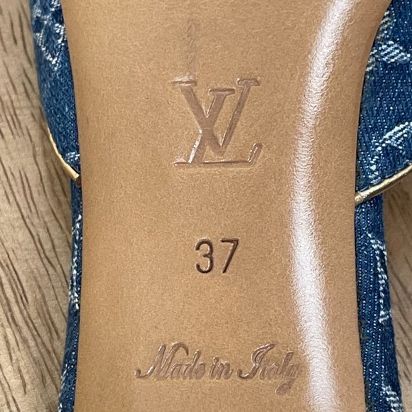 SOLD Louis Vuitton Denim Monogram Flower Slide Sandals - Picture 10 of 11
